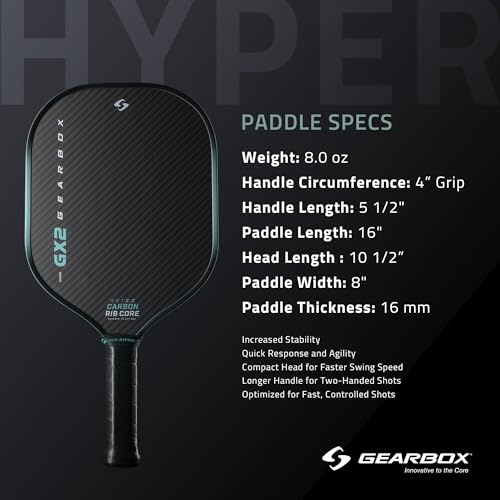 Gearbox GX2 Hyper Pickleball Paddle | Aerodynamic Power Shape with SST 2.0 Carbon Core for Explosive Speed & Spin