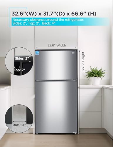 BLACK+DECKER 24 Cu. Ft. Top Mount Refrigerator with Ice Maker, 2-Door Refrigerator with Top Freezer, Freezer with Icemaker and Adjustable Temperature Control, ENERGY STAR, BR2400JIMS, Stainless Look