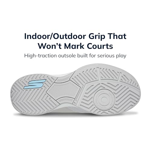 Skechers Womens Viper Court Smash - Athletic Indoor Outdoor Pickleball Shoes | Relaxed Fit Sneaker, Grey/Blue, 8.5 US