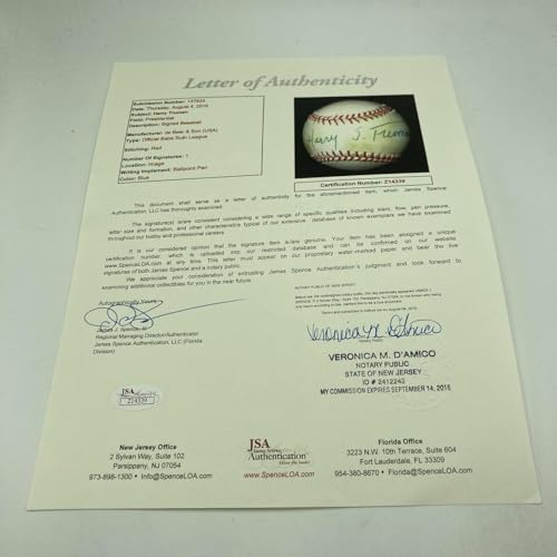President Harry S. Truman Single Signed Baseball PSA DNA & JSA COA - Autographed Baseballs