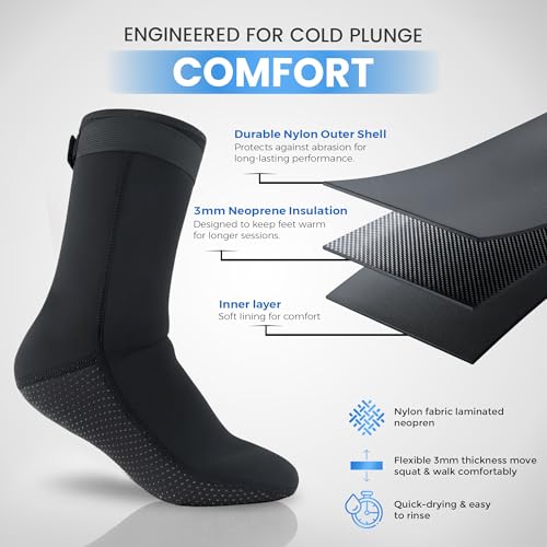 Cold Plunge Socks for Ice Bath Recovery – 3mm Neoprene Thermal Booties, Non-Slip Water Socks for Ice Bath, Cold Therapy, Sauna, Surf & Swim – Keep Feet Warm, Reduce Pain, Enhance Recovery (Large)