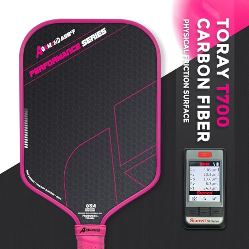 AKS Performance Series Pickleball Paddles - Toray T700 Raw Carbon Fiber Pickleball Paddle with Physical Friction Surface, 16mm Powerful Polymer Core, Good Control & Spin Shots, USAPA Approved - Pink