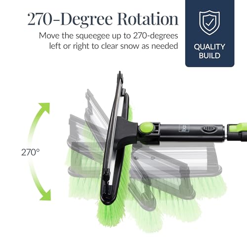 Best Choice Products 4 in 1 Snow Brush with Shovel, Squeegee & Ice Scraper, Up to 39" Extendable Foam Grip, 270° Pivoting Snow Brush for Car Truck SUV, Storage Bag Included - Lime