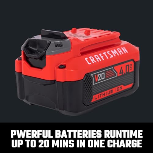 Craftsman Snow Shovel, Cordless Electric Shovel with 10 Inch Width 6 Inch Depth, 20FT Throw Distance, Snow Blower/Snow Thrower for Patio/Drive Way with 20V 4.0 Ah Battery and Std Charger