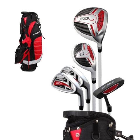 Precise XD-J Kids Golf Clubs Set – Boys’ & Girls’ Junior Golf Set with Lightweight Graphite Shafts, Hybrid, Putter & Stand Bag - Red Ages 6-8 – Right-Handed