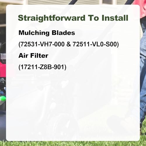 joytrace 72531-VH7-000 & 72511-VL0-S00 Mulching Blades Kit for Honda HRX217/HRR216 21" Microcut Twin Blade Kit - Complete Maintenance Kit with Air Filter 17211-Z8B-901,Spark Plug,Bolts and Spacer