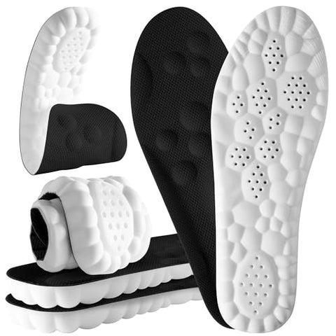 4D Cloud Steppers Insoles for Men and Women - Shock Absorption Inserts, Soft Anti-Fatigue, Relieve Foot Pain, Memory Foam Insoles for Shoes, Boots & Sneakers (Black, Men: US 7-10/ Women: US 8.5-12)