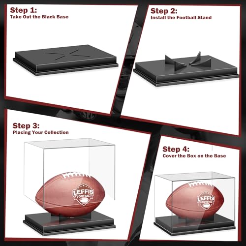 Leffis Football Display Case, Acrylic Football Case Display Case, Memorabilia Display Cases with Removable Built-in Football Display Stand for Autographed Football (No Assembly Required)