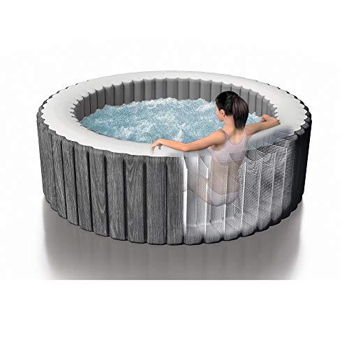 Intex Greywood Deluxe 4 Person Outdoor Portable Inflatable Hot Tub Spa with Multi-Color LED Light, Foam Headrests, and 140 Soothing Bubble Jets, Gray