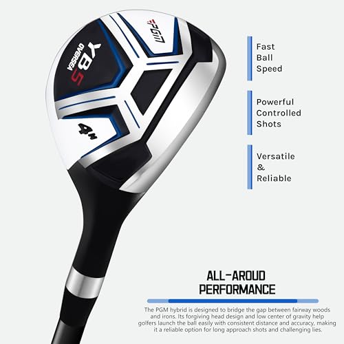 PGM 14 Pieces Men's Complete Golf Club Set - Full Set with 460cc Driver, Fairway, Hybrid, Irons, Putter & Headcovers - Right Handed - Ideal for Beginners - Graphite(Without Golf Bag)
