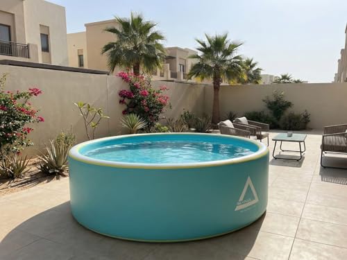 ISKYPOOL 9ft Compact Drop Stitch Pool – Rigid Hard-Wall Mini Swimming Pool for Kids & Patios – Deep 40" Design – Durable & Pet Friendly (Dia 9ft x 3.3ft)