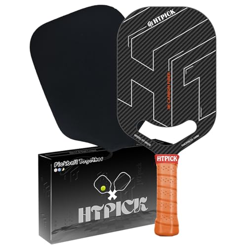 Pickleball Paddles, 3K Raw Carbon Fiber Pickleball Paddle with 14mm Thickness PP Honeycomb Core and Aero Throat, Designed for Unmatched Control and Added Power（Black）