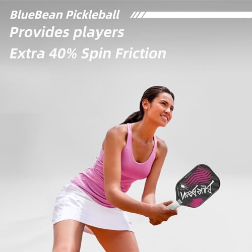 Pickleball Paddles,USAPA,Carbon Fiber Pickleball Paddle with 16MM Polymer Honeycomb Core Provides Lighter Weight&Higher Grit&Spin,Engineered for Professional Players,BlueBean (Neon Pink)
