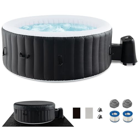 Goplus Inflatable Hot Tub, 2-4 Person Blowup Pool Hottub w/110 Air Jets, Heater Pump, Filter Cartridges, Insulated Cover, Ground Cloth, Portable Outdoor Water SPA (70’’ Round, 2-4 Person)