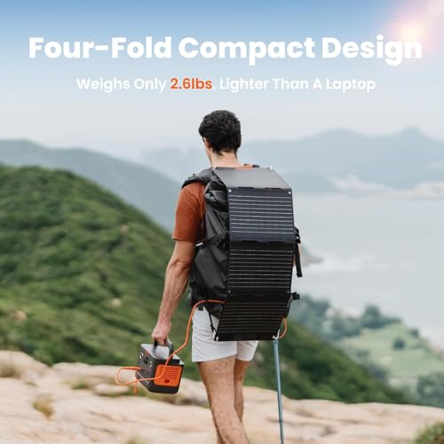 Jackery SolarSaga 40W Mini Solar Panel,Portable Solar Panels with USB-C & USB-A Ports,Book-Sized Foldable Solar Charger for Phones,Compatible with Jackery E300Plus, IP68 Waterproof for Hiking&Camping