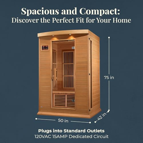 Dynamic Saunas 2-Person Low EMF FAR Infrared Sauna with Chromotherapy Lighting and Speakers, Maxxus Toulouse - Personal Indoor Dry Heat Sauna for Home & Gym – Made from Canadian Hemlock