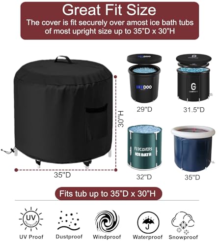 GS Alderaul Portable Ice Bath Tub Cover - Dustproof, Waterproof with Windproof Hem - Outdoor Ice Bath Barrel Cover for Cold Plunge Tub