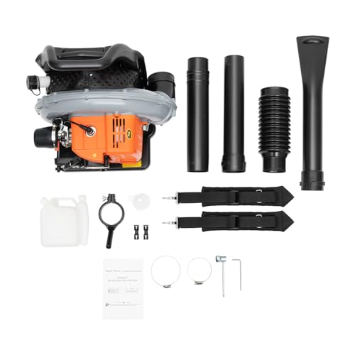 63CC Backpack Gas Powered Leaf Blower, Commercial 2.7kW 850CFM 4.3HP 2-Stroke Powerful Lightweight Gasoline Grass Lawn Blower with Harness Air-Cooled & 1.8L Fuel Tank for Yard Lawn Care, Snow Removal