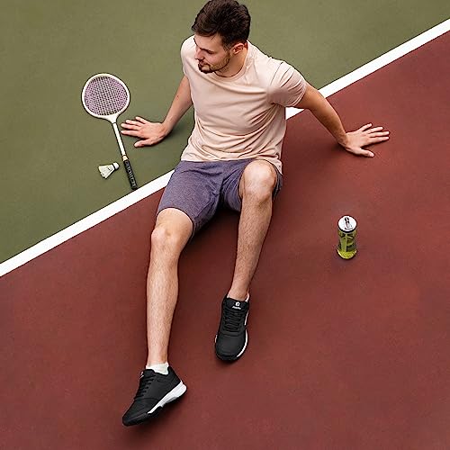 FitVille Wide Pickleball Shoes Men Tennis Racquetball Squash Shoes for Men All Court with Arch Support-Tennis V3(Black, 9 Wide)