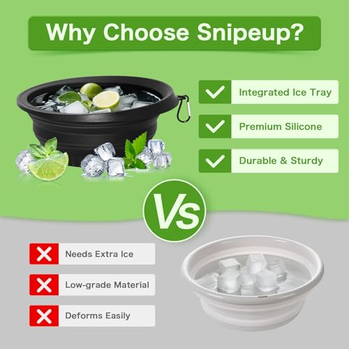 Snipeup Foldable Ice Bowl with Built-In Ice Tray – Silicone Facial Ice Bath for Shrinking Pores, Boosting Circulation, Cold Plunge Skincare Gift for Men & Women (Black)