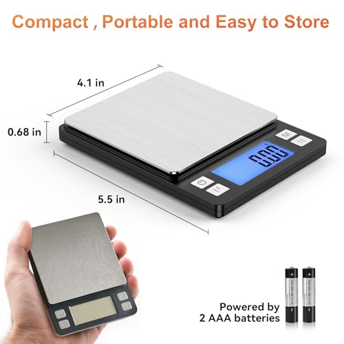 BOMATA Professional Jewelry Scale, 1kgx0.01g High Precision Digital Pocket Scale with Multiple Functions (Tare, Hold, Counting...), Ideal for Coin, Gold, Gemstones, Black