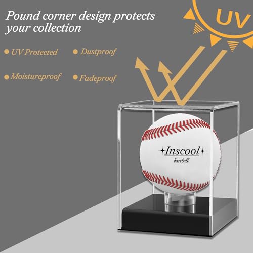 Inscool Acrylic Baseball Display Case, UV Protected Clear Display Cube, Memorabilia Baseball Case (Rounded Base)