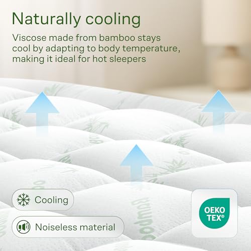 Ultra Soft Queen RV Size Mattress Topper - Viscose Made from Bamboo Pillow Top Mattress Pad for Back Pain Relief - Naturally Cooling for Hot Sleepers, Green