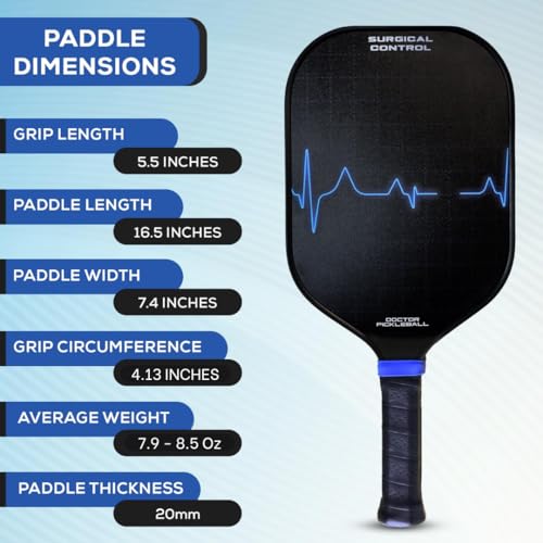 Doctor Pickleball T700 Carbon Fiber Pickleball Paddle with a 20mm Polypropylene Honeycomb Core.