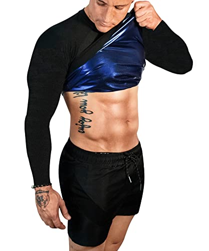FUXERT Sauna Shirt for Men Long Sleeve Sauna Suit Heat Trapping Workout Shirts Sweat Enhance Vest for Workout Sports(BK XL)