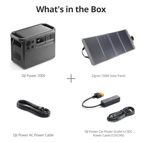 DJI Power 2000 Portable Power Station, Solar Generator with Panel, 2048Wh LFP Battery, 3000W Output, Car Power Outlet to SDC Power Cable, Car Charging, Camping, Road Trip, RV