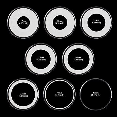 Utron 60P Clear Plastic Coin Capsules, Dollar Coin Holder, 40mm Silver Coin Storage for Collectors, Morgan Silver Dollar Coin Holders with Adjustable Gasket (17/20/25/27/30/33/38/40mm)
