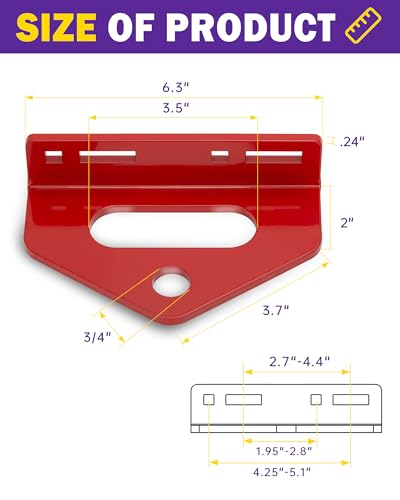 Zero Turn Mower Tow Hitch, 1/4"(6mm) Thick Heavy Duty Steel Universal Lawn Trailer Hitch 2"-5.1" Hole Center, Versatile Chain Slot Rugged Steel with Carriage Bolt Hardware Red