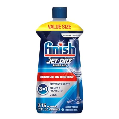 Finish Jet-Dry Dishwasher Rinse Aid, Compatible with Dishwasher Detergent, Prevents Spots & Residues, Dries, Shine & Protects, 32 oz, 315 washes