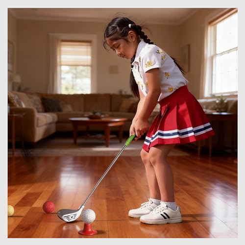 Tontiaty Kids Golf Clubs Set for 3-8 Years Old, Adjustable, Indoor & Outdoor, Includes 3 Clubs, 2 Golf Holes with Flags, 2 Tees, 6 Balls, Sports Toy for Boys Girls Birthday