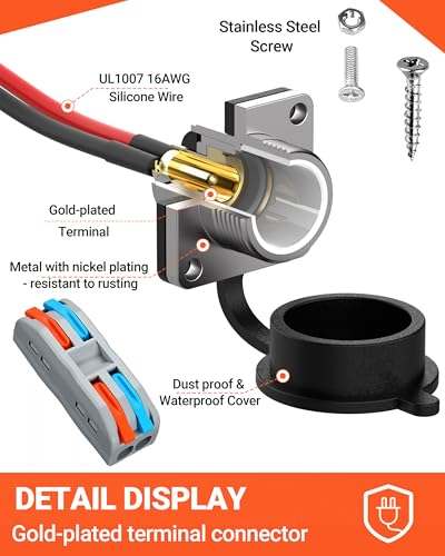 SOTOFY Starlink Mini DC Cable Panel Mount, Waterproof DC Power Female Socket Connector, Rv Wall Socket Passthrough Plug Kit for Car, Van, Camper, Boat, Battery Box