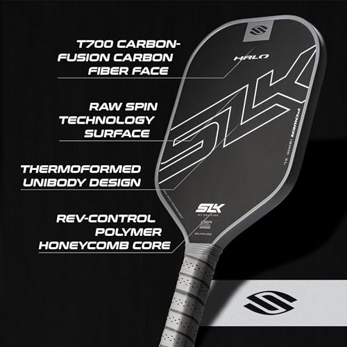 Selkirk Sport SLK Halo Power XL Pickleball Paddle | Raw Carbon Fiber Pickleball Paddles with a Rev-Core Power Polymer Core | Designed for Ultimate Spin & Power | Gray