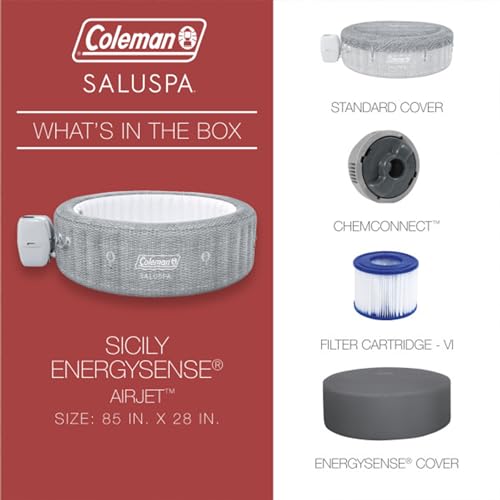 Coleman Sicily AirJet Large Round 5 to 7 Person Inflatable Hot Tub Portable Outdoor Spa with 180 AirJets and EnergySense Cover, Grey