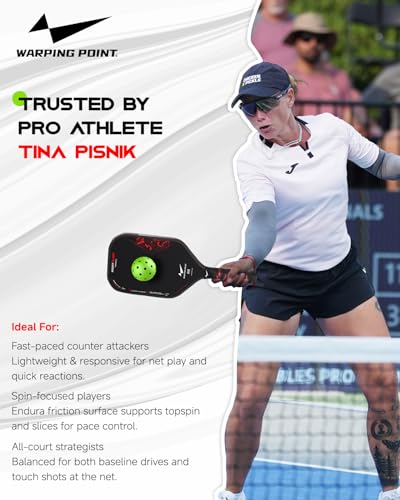 Nightblade Pickleball Paddle Trusted by Tina Pisnik, Foam Filled Polymer Honeycomb Core, UPA-A & USAPA Approved, Endura Friction Surface, Long Handle for Two Handed Backhand, Enhanced Impact Feel Spin