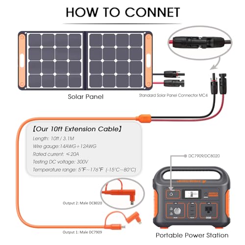 Hoeine 10FT MC4 to 8mm Adapter Cable for Jackery | Universal Solar Panel Connector and DC8020/7909 Compatible with BLUETTI, Yeti, Anker, Jackery Portable Power Station for Camping, RV, Emergency Use