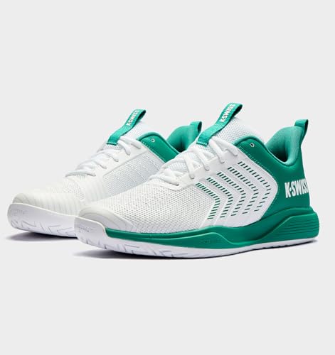 K-Swiss Men's Ultrashot Light Pickleball Tennis Shoe - Lightweight Court Shoes Lateral Movement Stable Support, White/Green 8.5 M