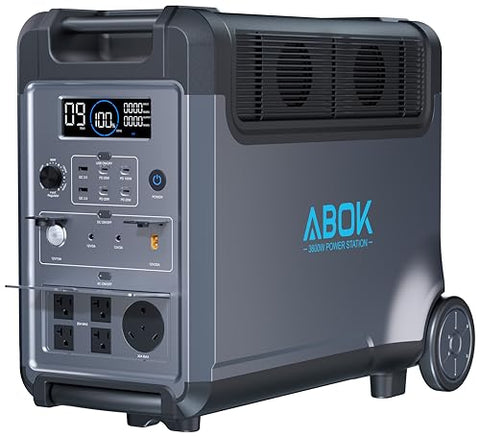 Portable Power Station, 3840Wh LiFePO4 Battery, 3600W Electric Solar Generator for Garage, Home, Off-Grid Living, Camping, RVs, Outdoor Adventures, Power Outages