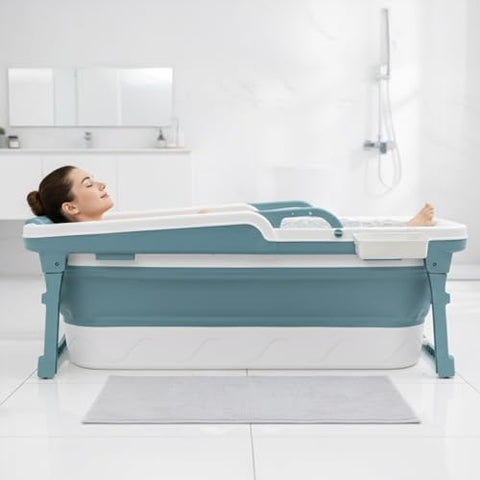 SereneLife 59" Portable Bathtub for Adults – Large Foldable Freestanding Bath Tub for Hot Spa, collapsible for Cold Plunge Ice Bath, Indoor/Outdoor, Pet & Family Use, Complete Set