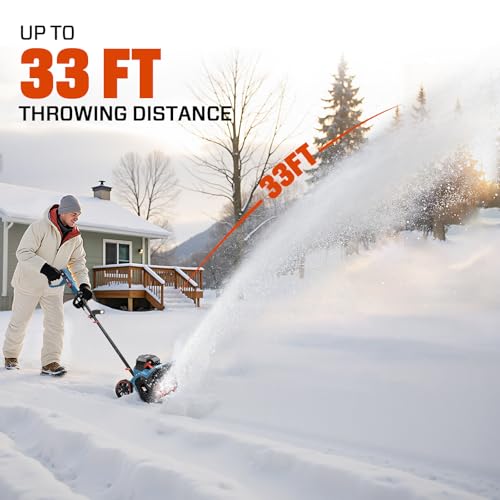 SENIX 60V 15" Cordless Snow Blower, Snow Shovel with Wheel for Decks, Steps, Driveways & Walkways |Brushless Motor, 6000mAh Battery, 6" Depth, 33FT Throw, 600lbs/m, LED Lights, 2 Speed, 75° Direction