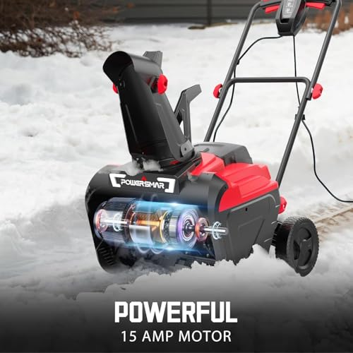 PowerSmart 21" Electric Snow Blower,15 Amp Motor, 2100 RPM, 30 ft Throwing Distance, LED Light for Enhanced Visibility, Corded Design,Perfect for Driveway,Garden, Deck,Garage