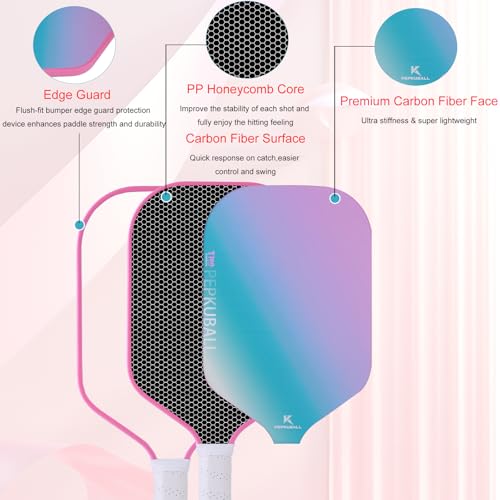 Pink Pickleball Paddles for Women T700 Carbon Fiber Pickleball Paddle Set - Lightweight & Durable Rackets with Comfort Grip, Includes 1 Paddle Cover,1 Grip Tape, for Indoor/Outdoor (Carbon Pink)