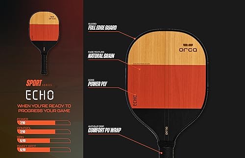 Orca Paddle Co. Echo Pickleball Paddles, Set of 2, with 4 Pickleballs, Mesh Bag - Racket for Beginners, Intermediate, Advanced Players - Pickle-Ball Accessories and Equipment