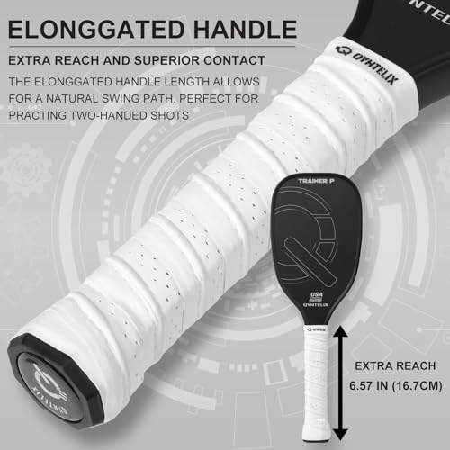 Pickleball Training Paddle -USAPA Approved Pickleball Trainer Practice Paddle,Carbon Fiber Particle Paint Frosted Surface, Extra Long Handle,16mm Core Sports Sweet Spot Training Racket
