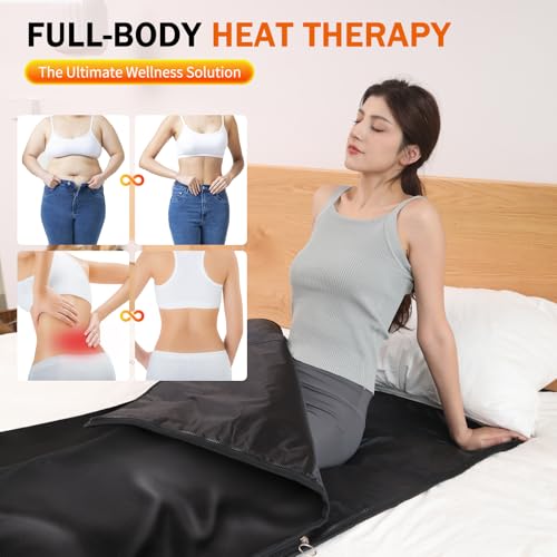 Pikorce Infrared Sauna Blanket for Home Use – Full Body Detox & Relaxation | 113-176℉ Adjustable | 6 ft x 2.65 ft, Leather Portable Far Infrared Stress Relief Heated PU Sauna Bag for Body Recovery