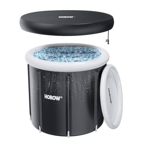 HOROW Ice Bath Cold Plunge Tub with Cover, Multiple Layered Portable Ice Bath Plunge for Cold Water Therapy and Recovery, Indoor & Outdoor Use for Athletes & Adults, 100 Gallons, Black, Round