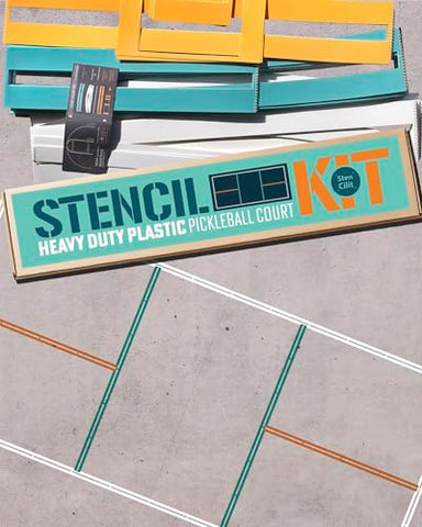 STENCILIT Pickleball Court Stencil Kit for Concrete - Thick Plastic, Half-Court Kit for Driveway & Concrete, Reusable, Easy Assembly, for a 44’ Long and 20’ Wide Court